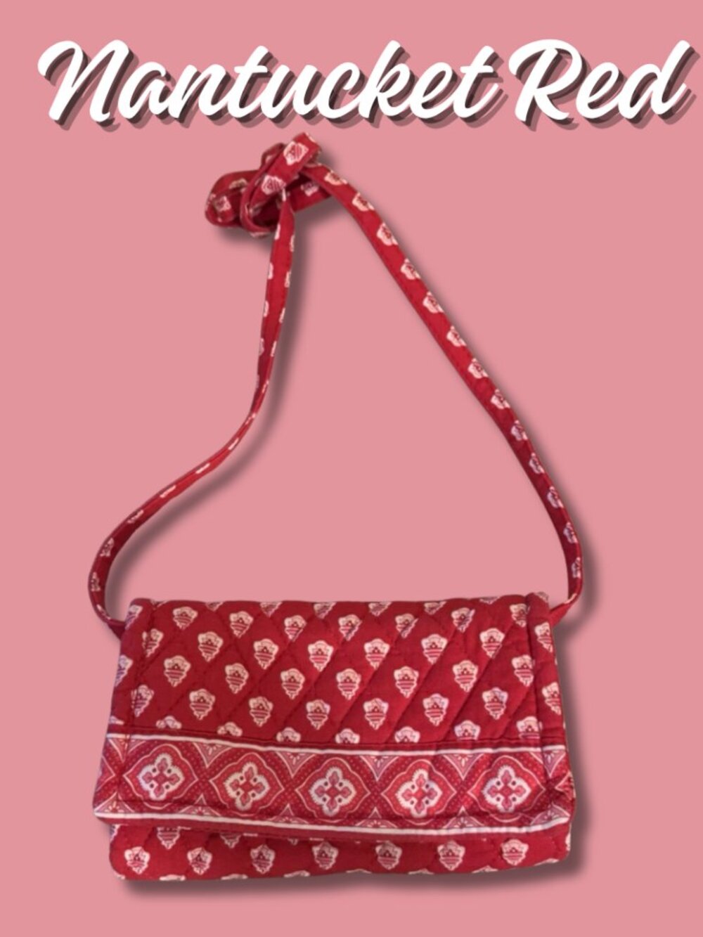 Vera Bradley Nantucket Red Wallet Crossbody Retired Quilted Cotton Trifold